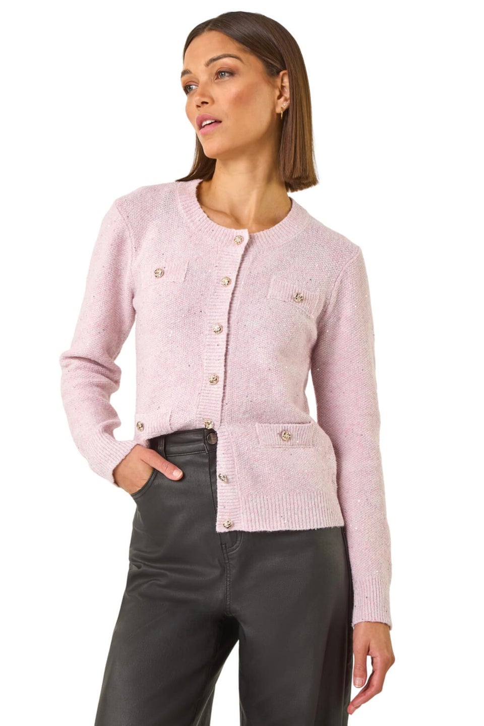 Roman Pale Pink Sequin Knit Cardigan
