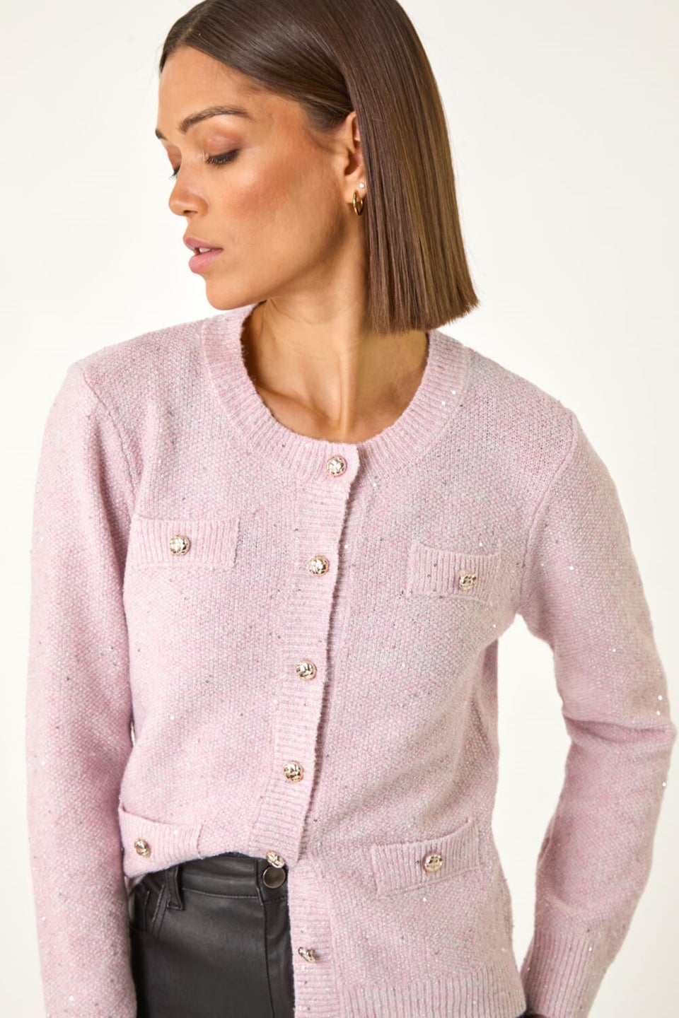 Roman Pale Pink Sequin Knit Cardigan
