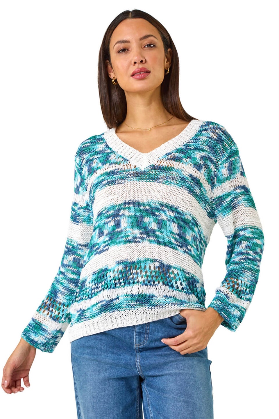 Roman Teal Spacedye Stripe Knit Jumper
