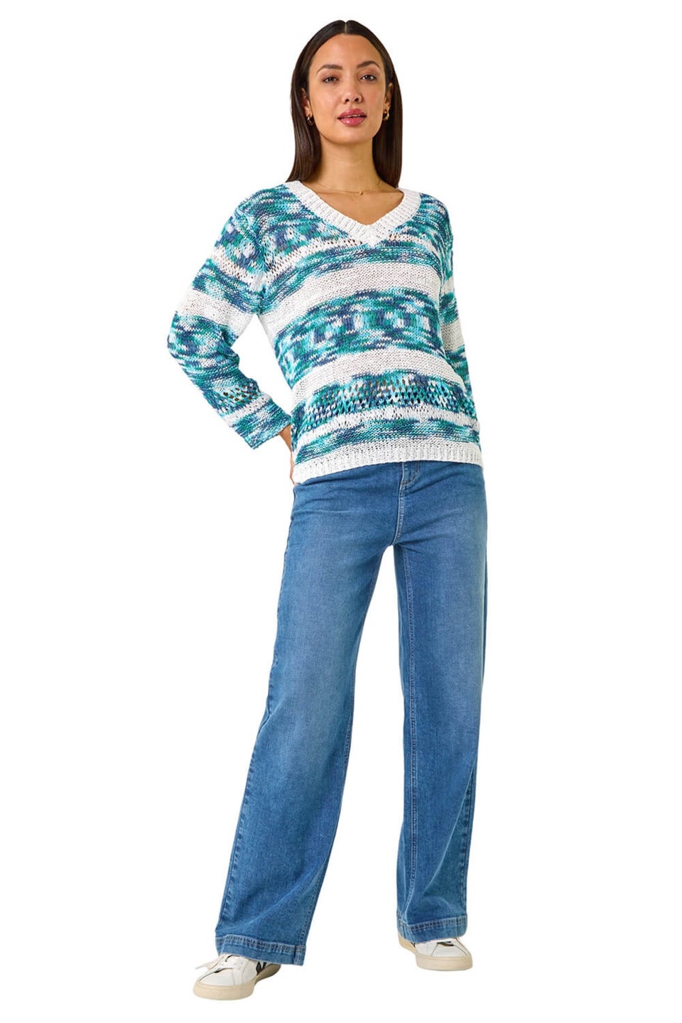 Roman Teal Spacedye Stripe Knit Jumper