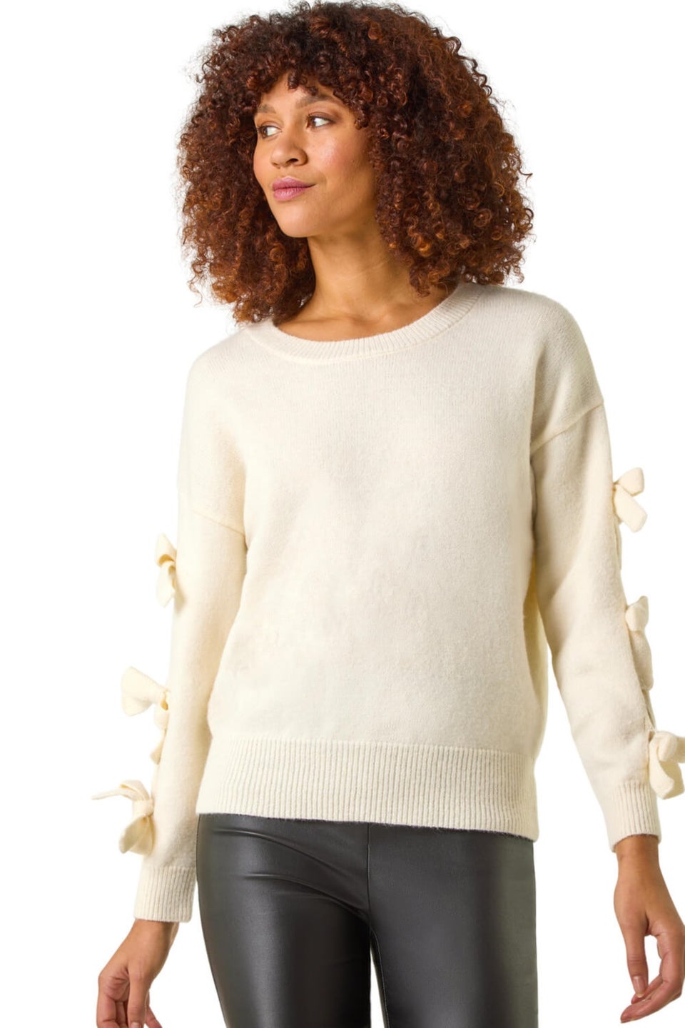 Roman Ivory Bow Sleeve Detail Knit Jumper