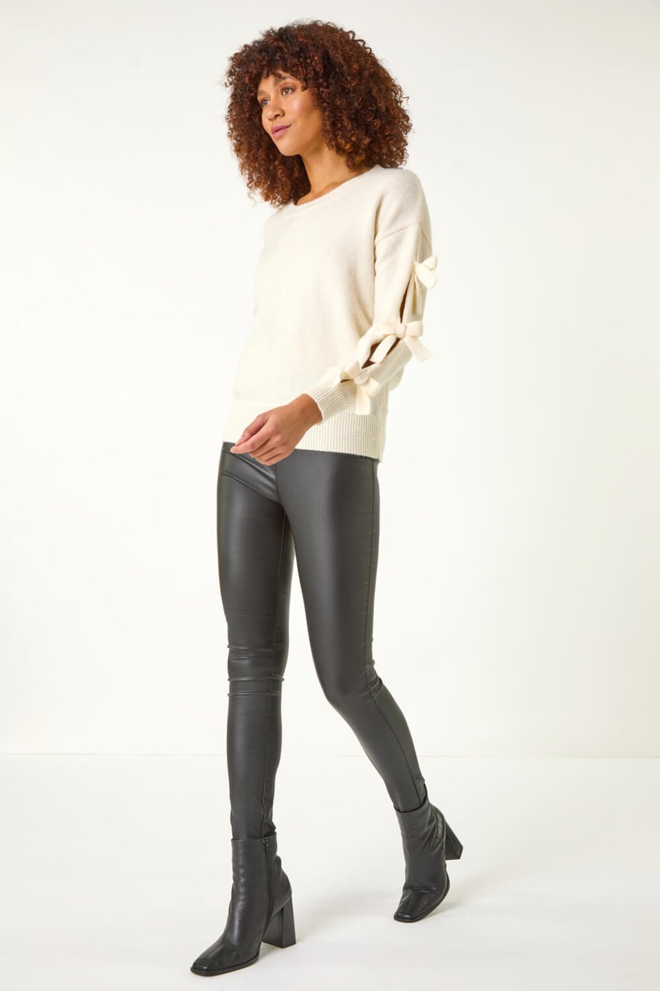 Roman Ivory Bow Sleeve Detail Knit Jumper