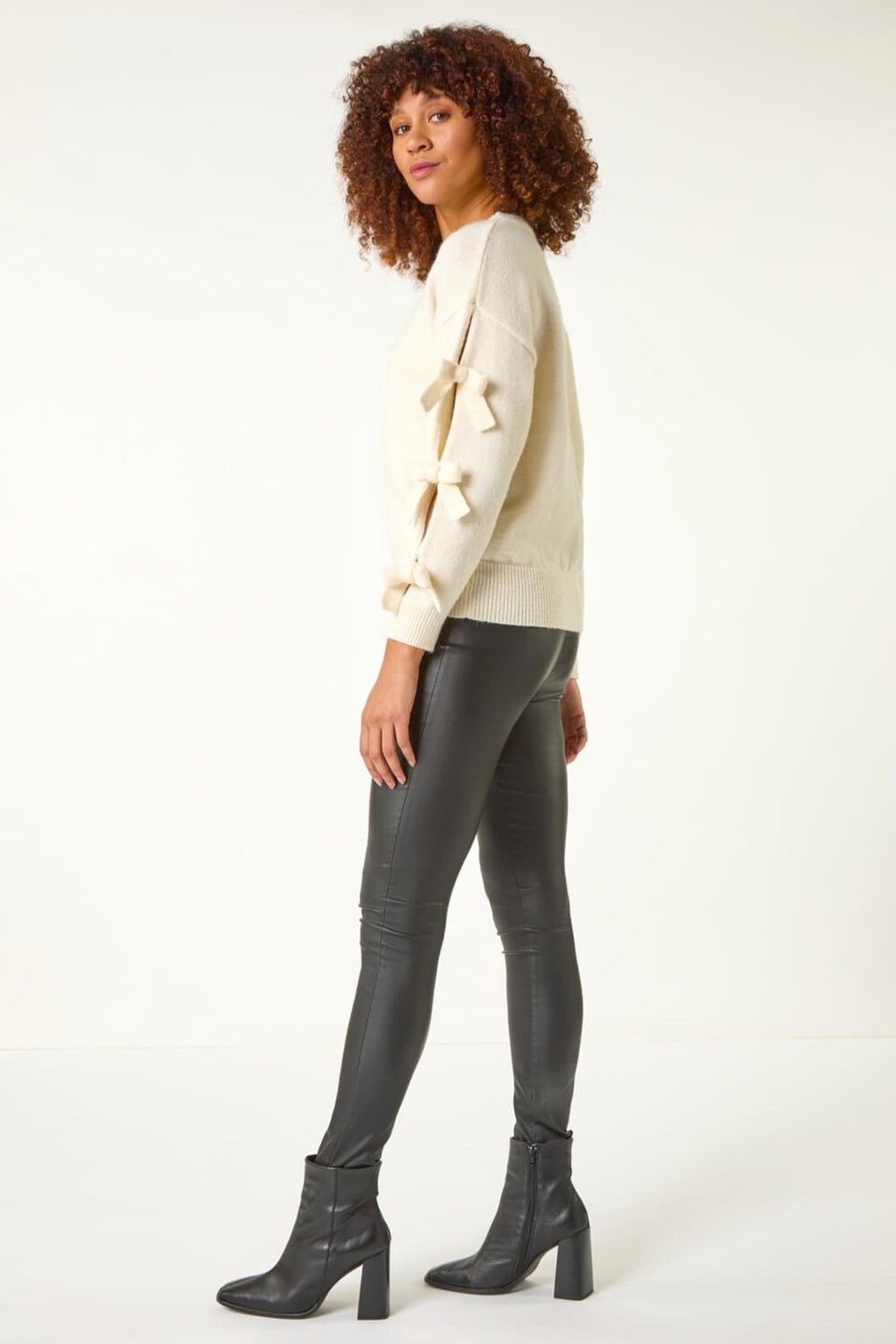 Roman Ivory Bow Sleeve Detail Knit Jumper