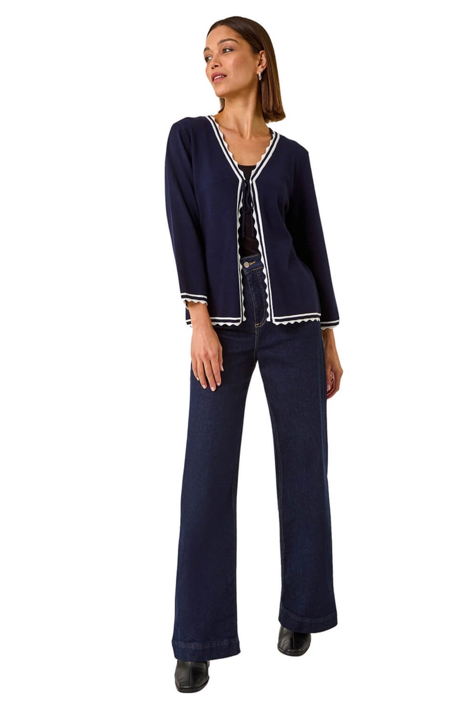 Roman Navy Scallop Edge Knitted Cardigan