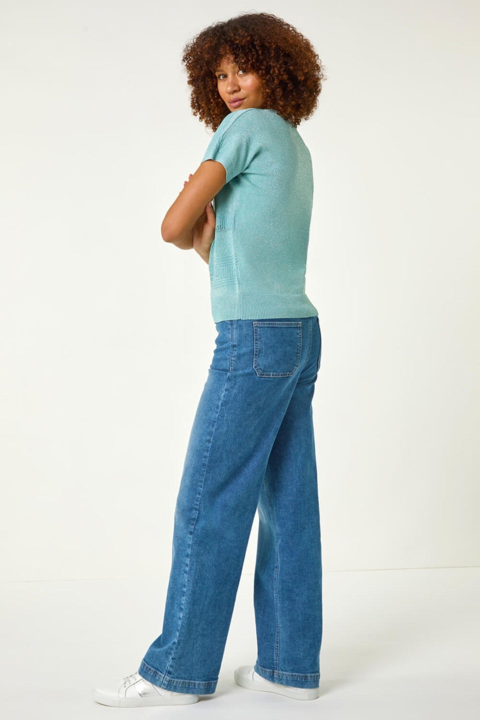 Roman Aqua Shimmer Textured Top
