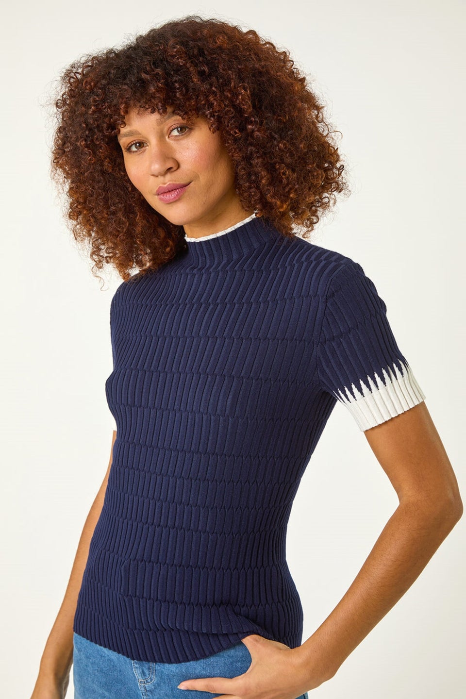 Roman Navy Ribbed Contrast Knit
