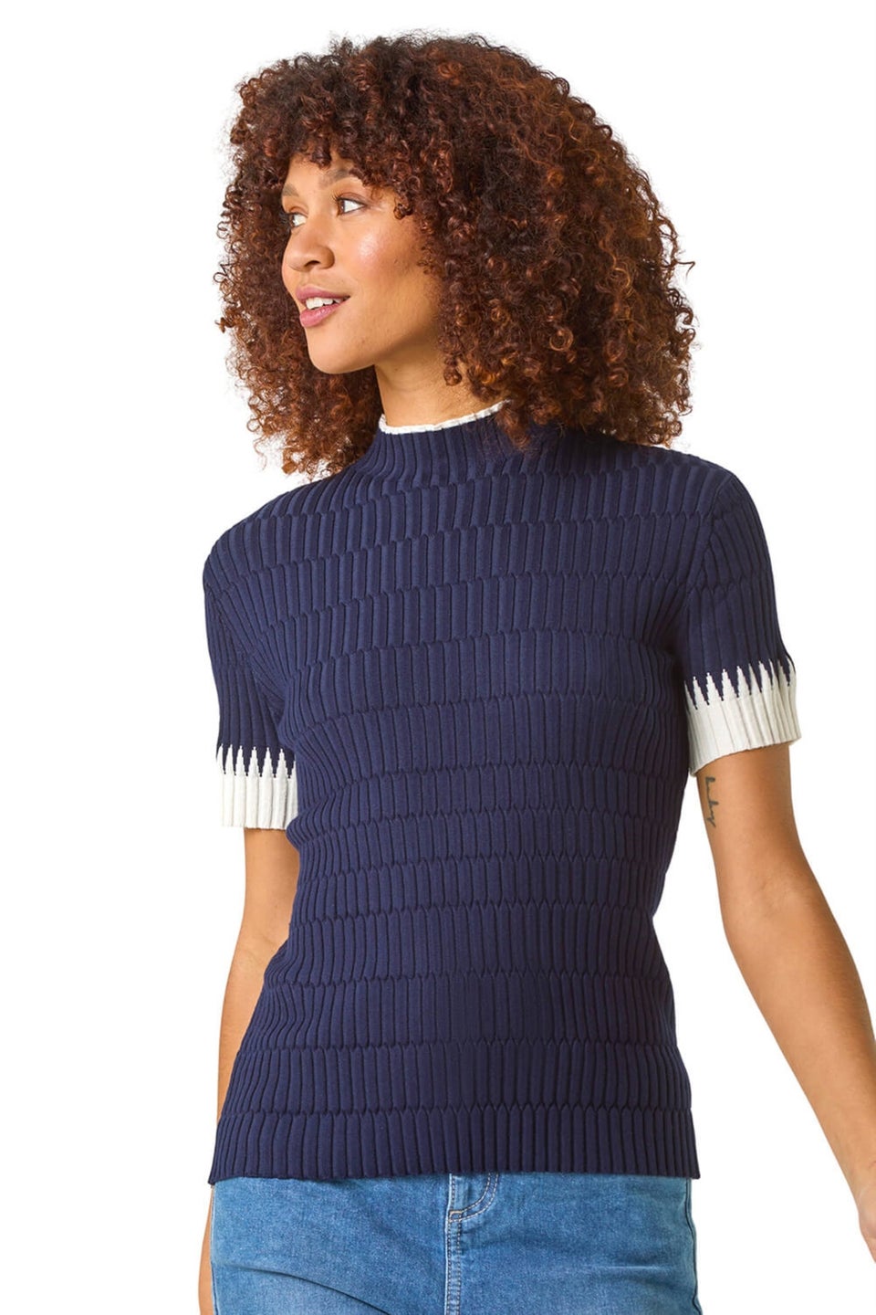 Roman Navy Ribbed Contrast Knit