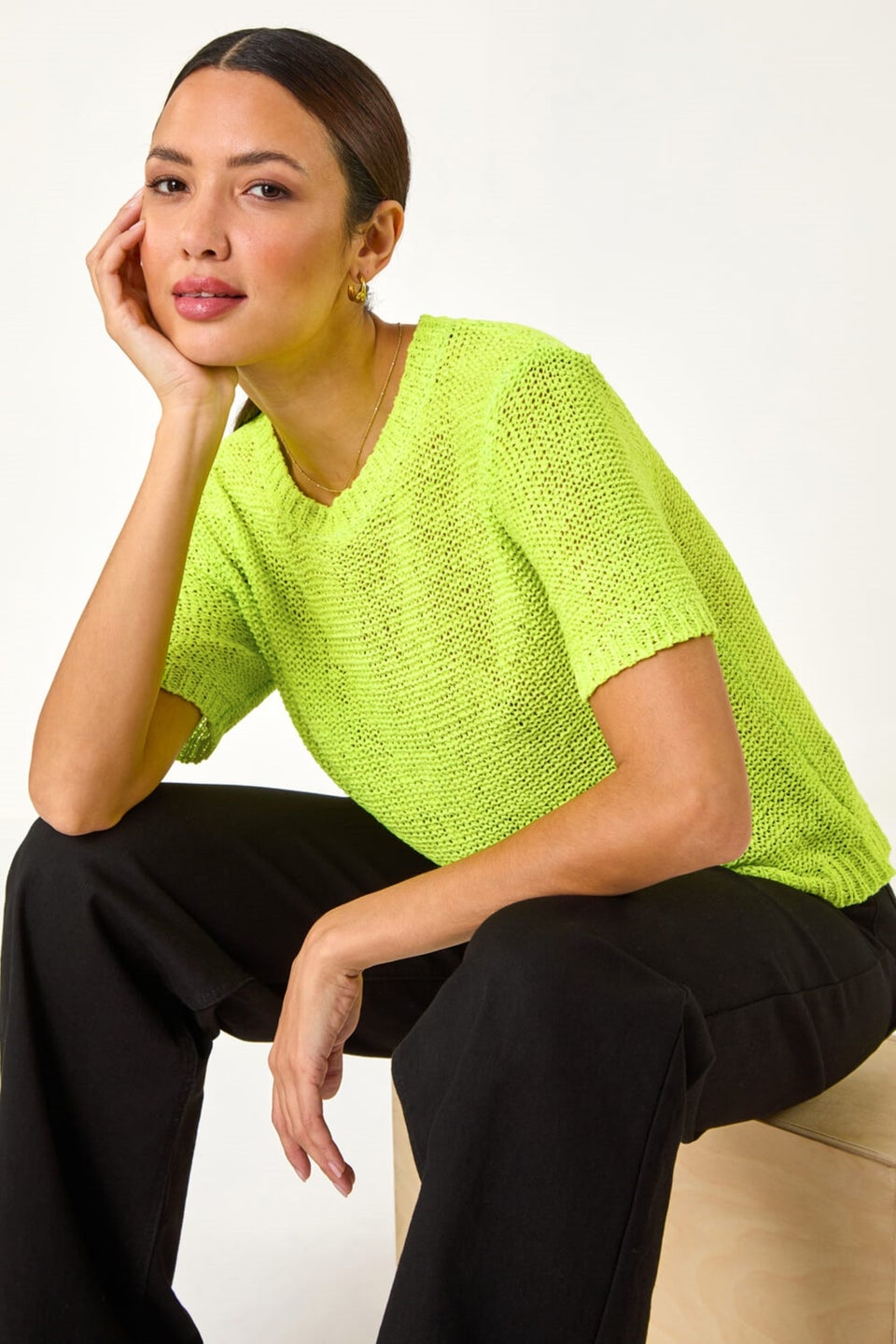Roman Lime Textured Knit Top