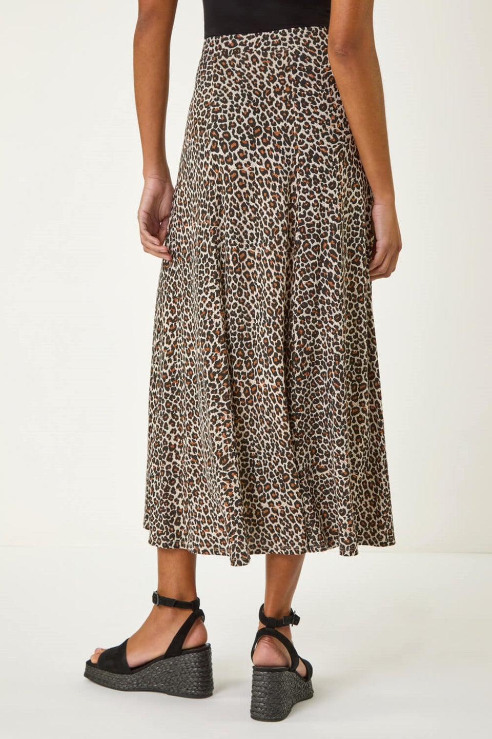 Roman Beige Animal Print Stretch Pencil Skirt