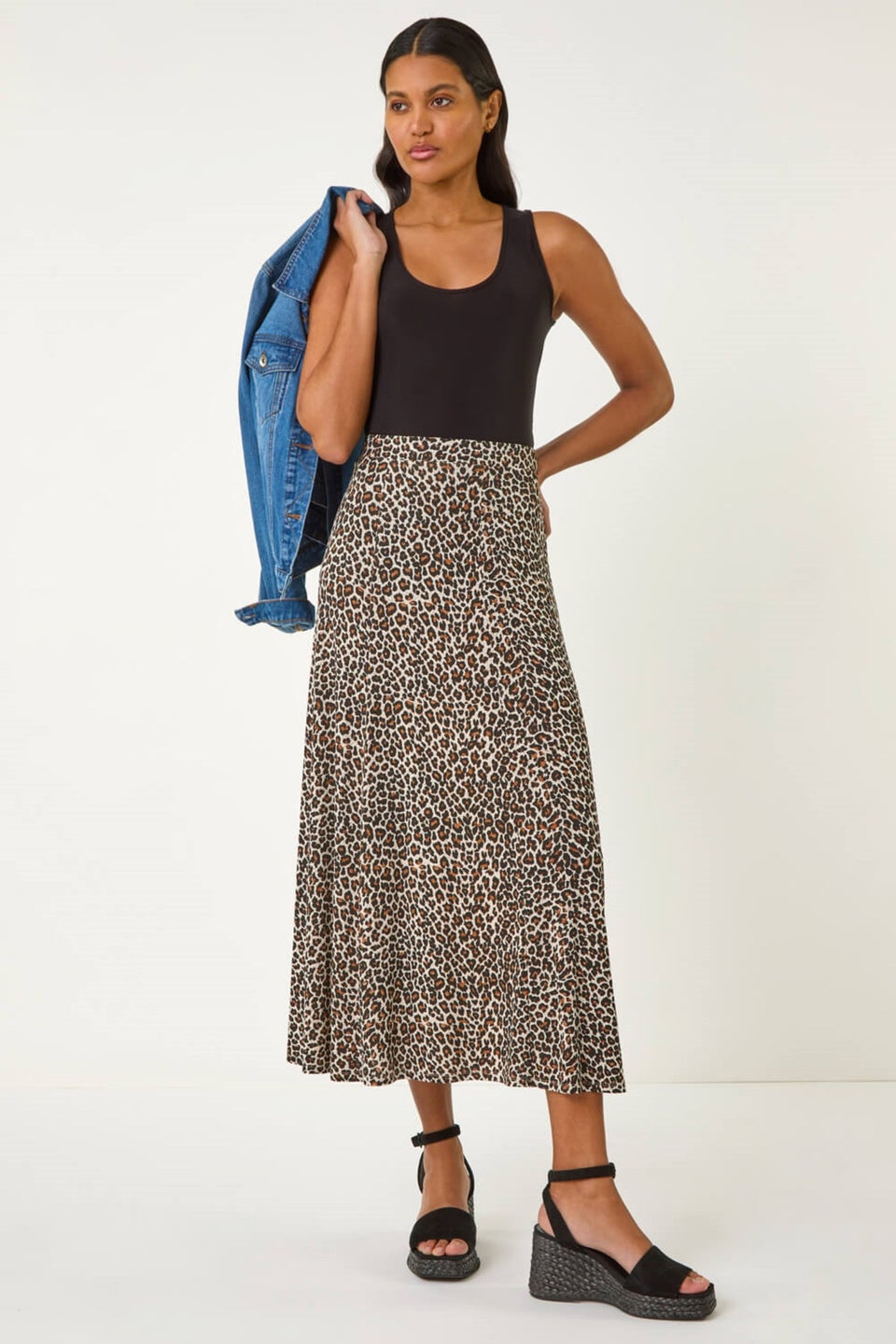 Roman Beige Animal Print Stretch Pencil Skirt