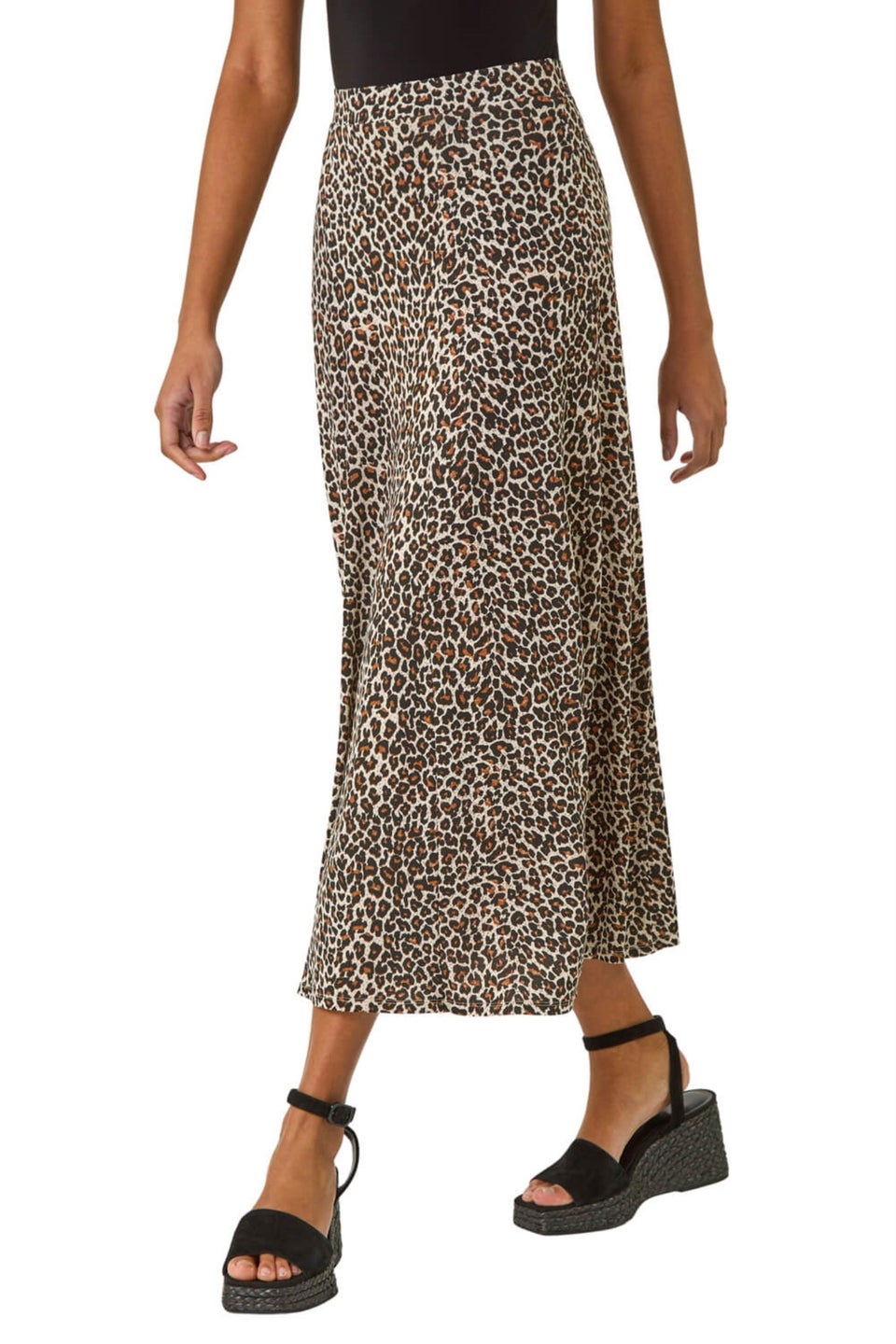 Roman Beige Animal Print Stretch Pencil Skirt