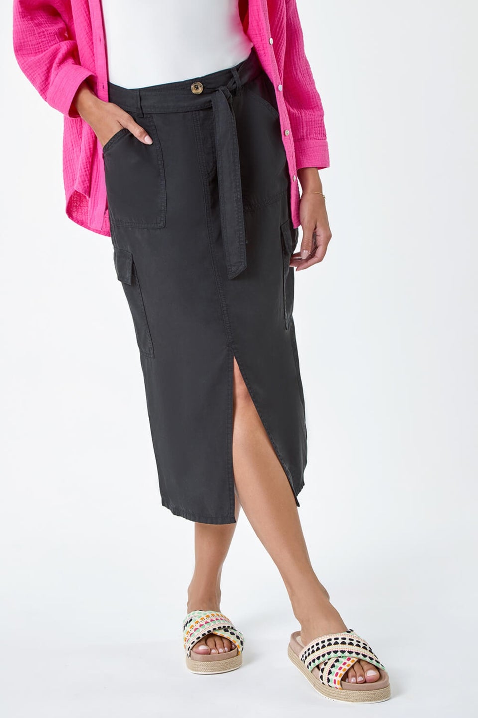 Roman Black Pocket Detail Cargo Skirt