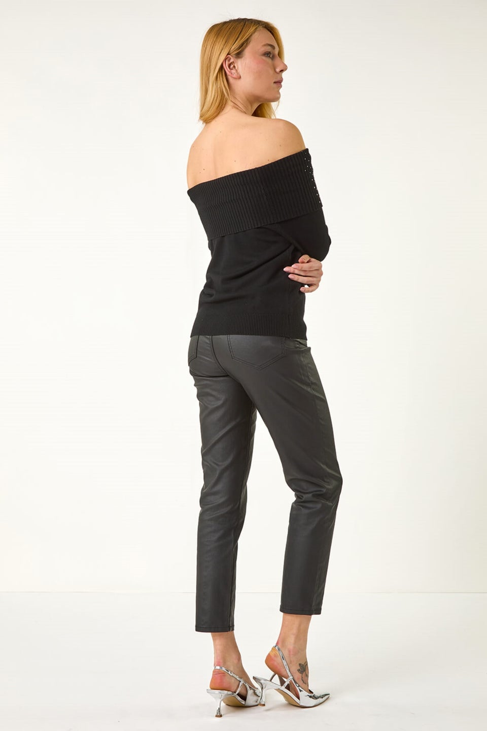 Dusk Black Dusk Diamante Bardot Jumper