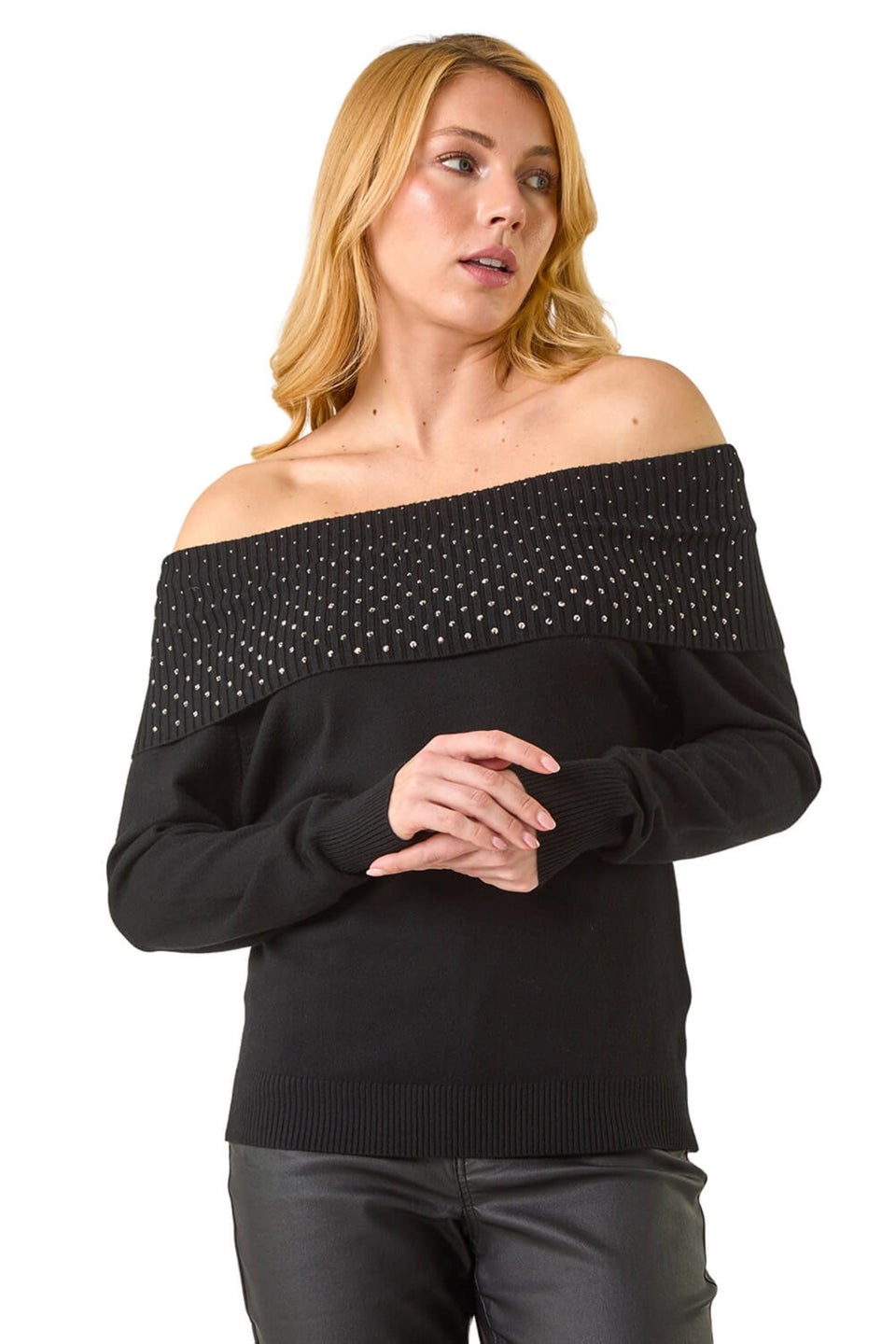 Dusk Black Dusk Diamante Bardot Jumper