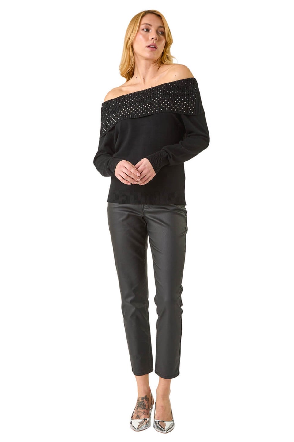 Dusk Black Dusk Diamante Bardot Jumper