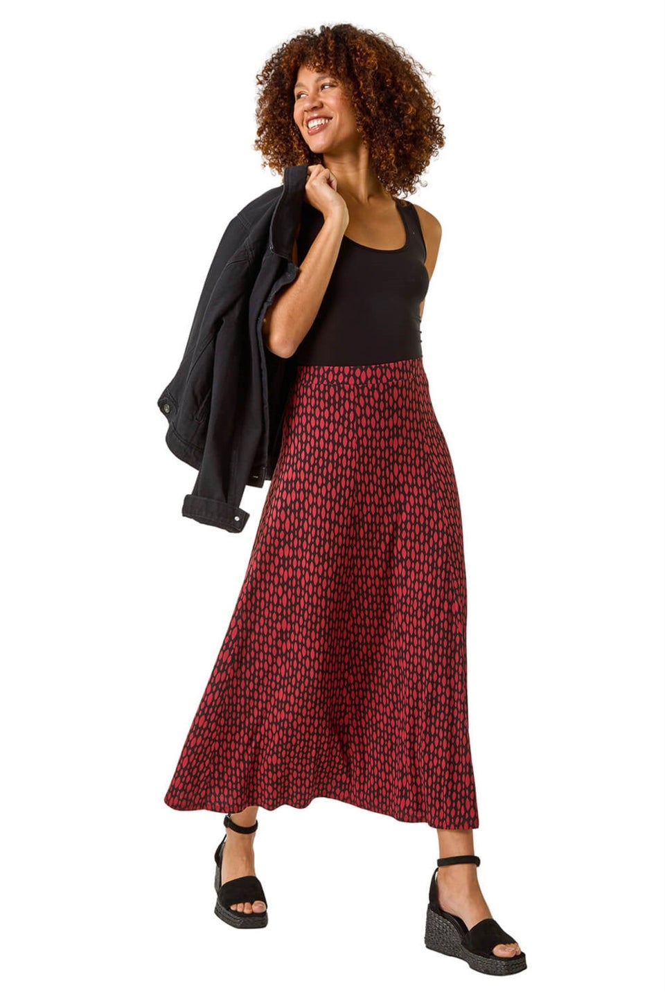 Roman Black Tear Drop Panel Maxi Skirt