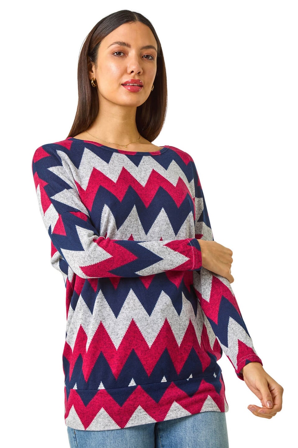 Roman Pink Zig Zag Stripe Print Top