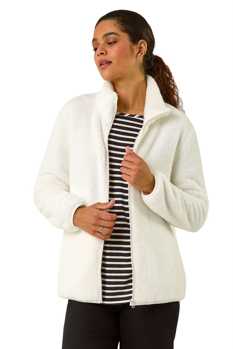 Roman White Soft Sherpa Fleece Jacket