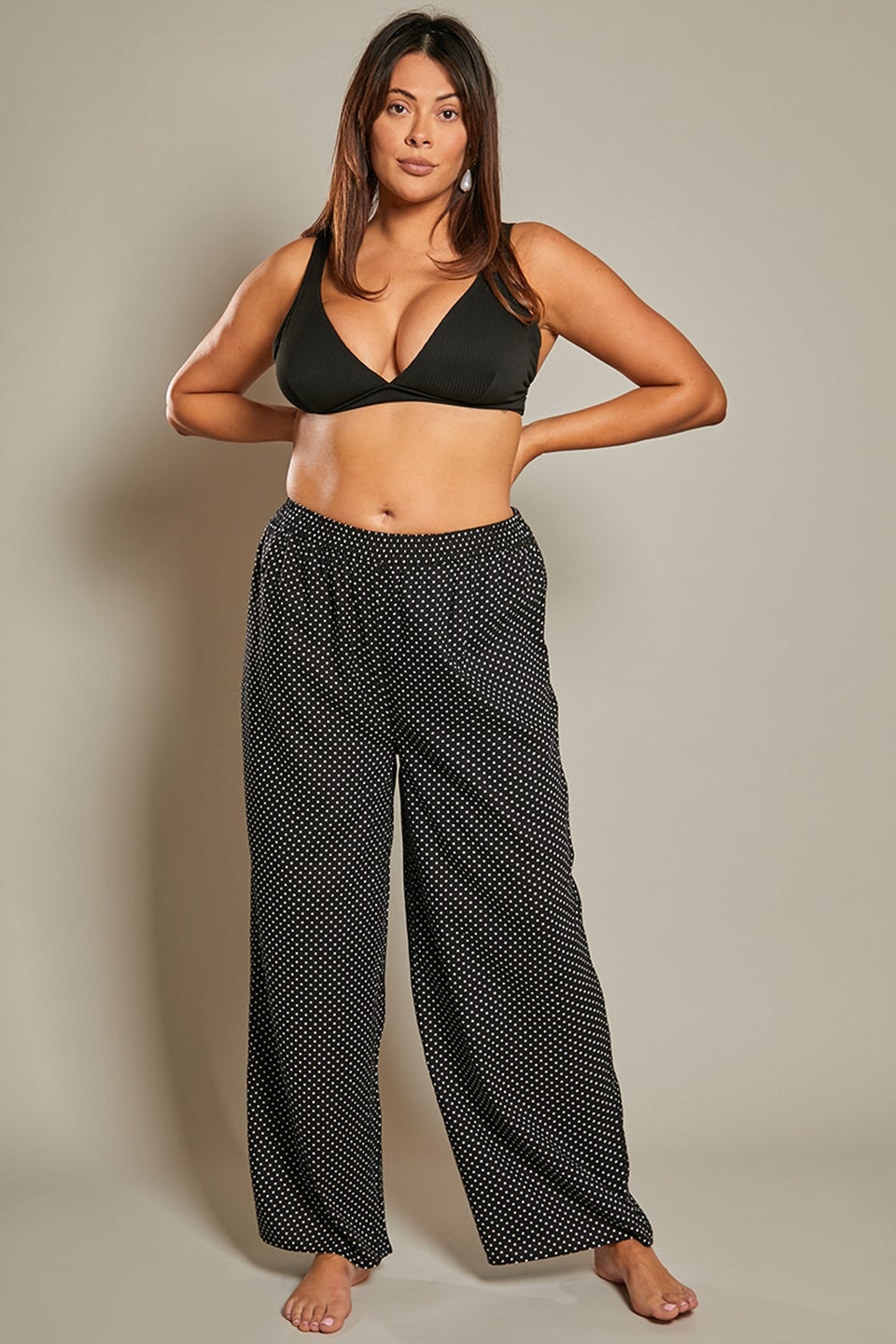 In The Style Black Linen Polka Dot Beach Trouser