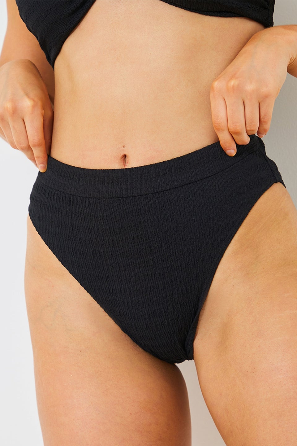 In The Style Black Textured High Waist Bikini Bottoms