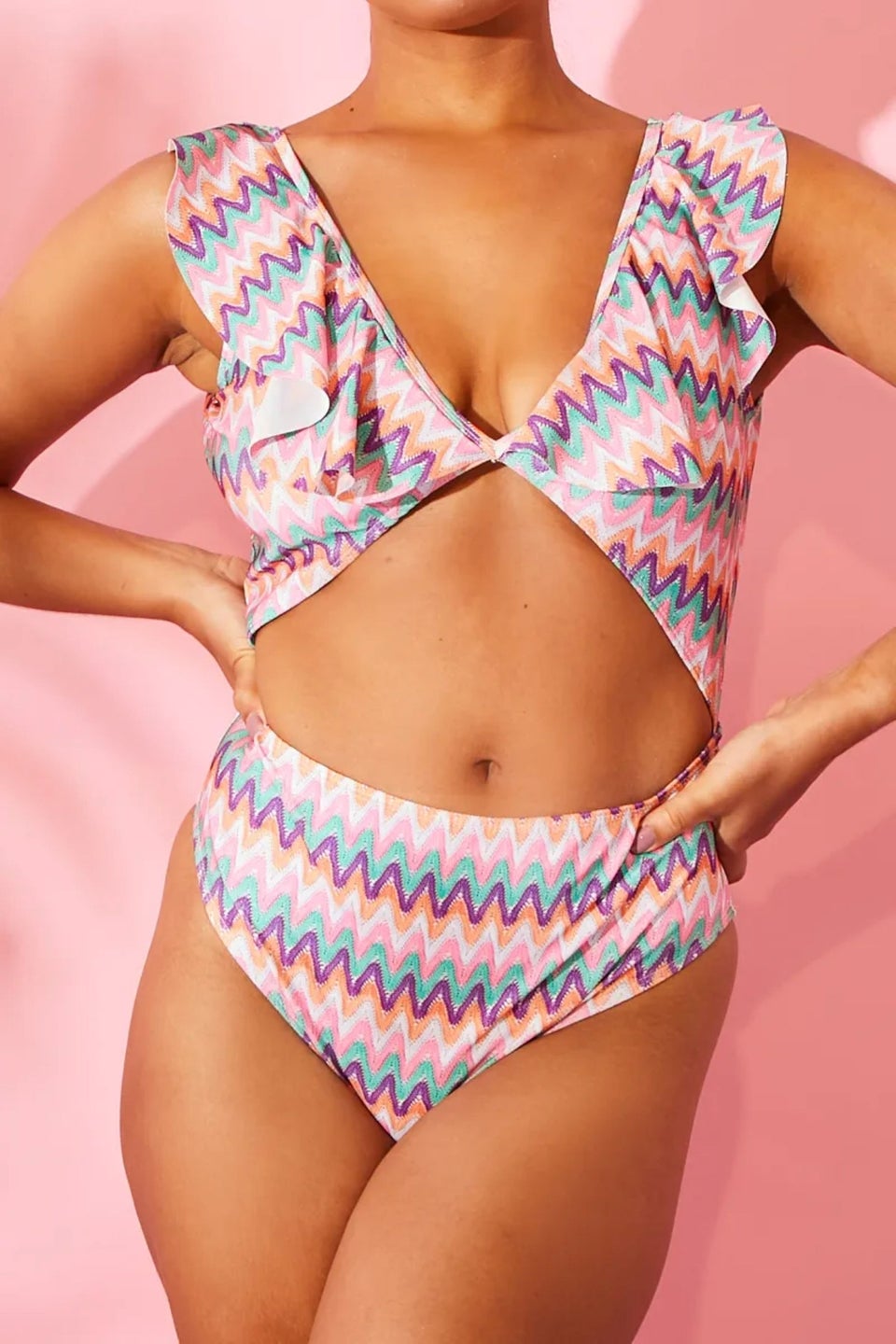 In The Style Multi Zig Zag Ruffle Swimsuit