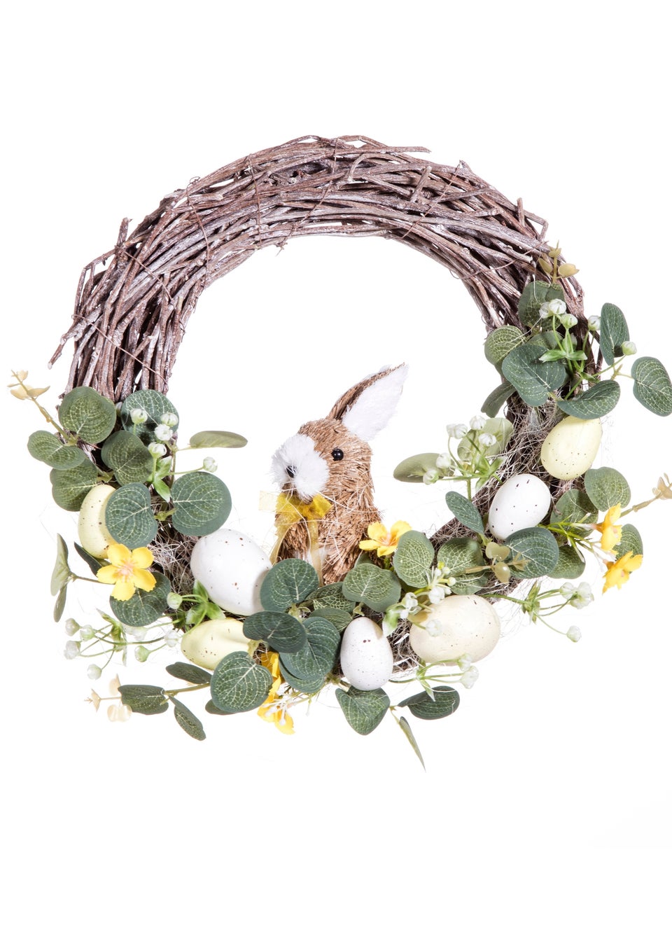 Premier Decorations Rattan Easter Wreath with Rabbit & Eggs