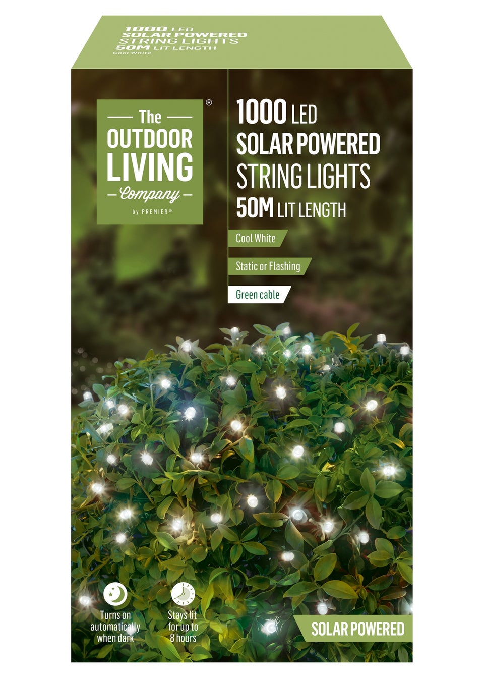 Premier Decorations 1000 LED Cool White Solar String Lights