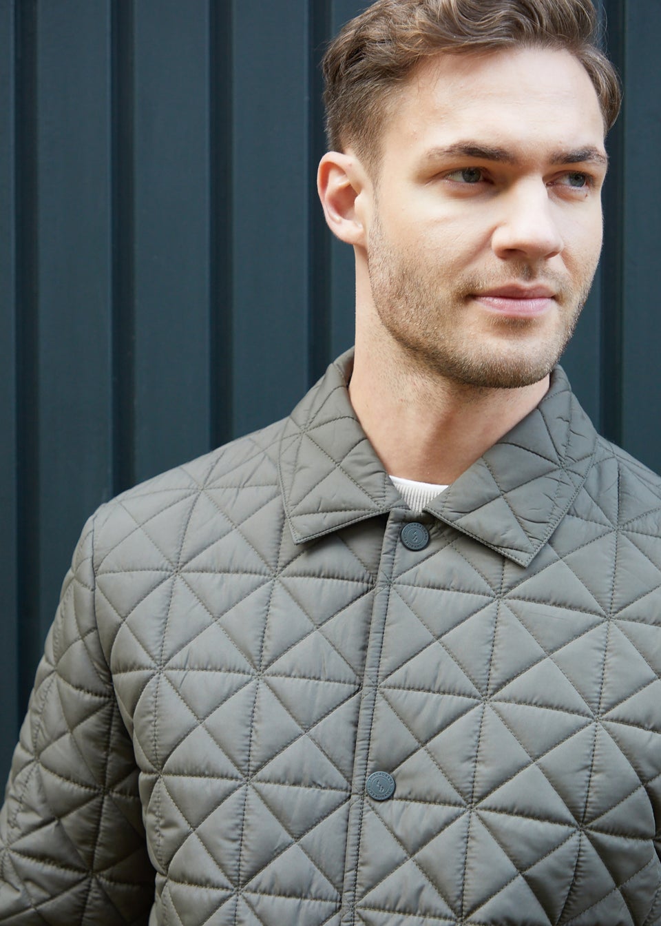 Threadbare Khaki Lightweight Collared Quilted Jacket