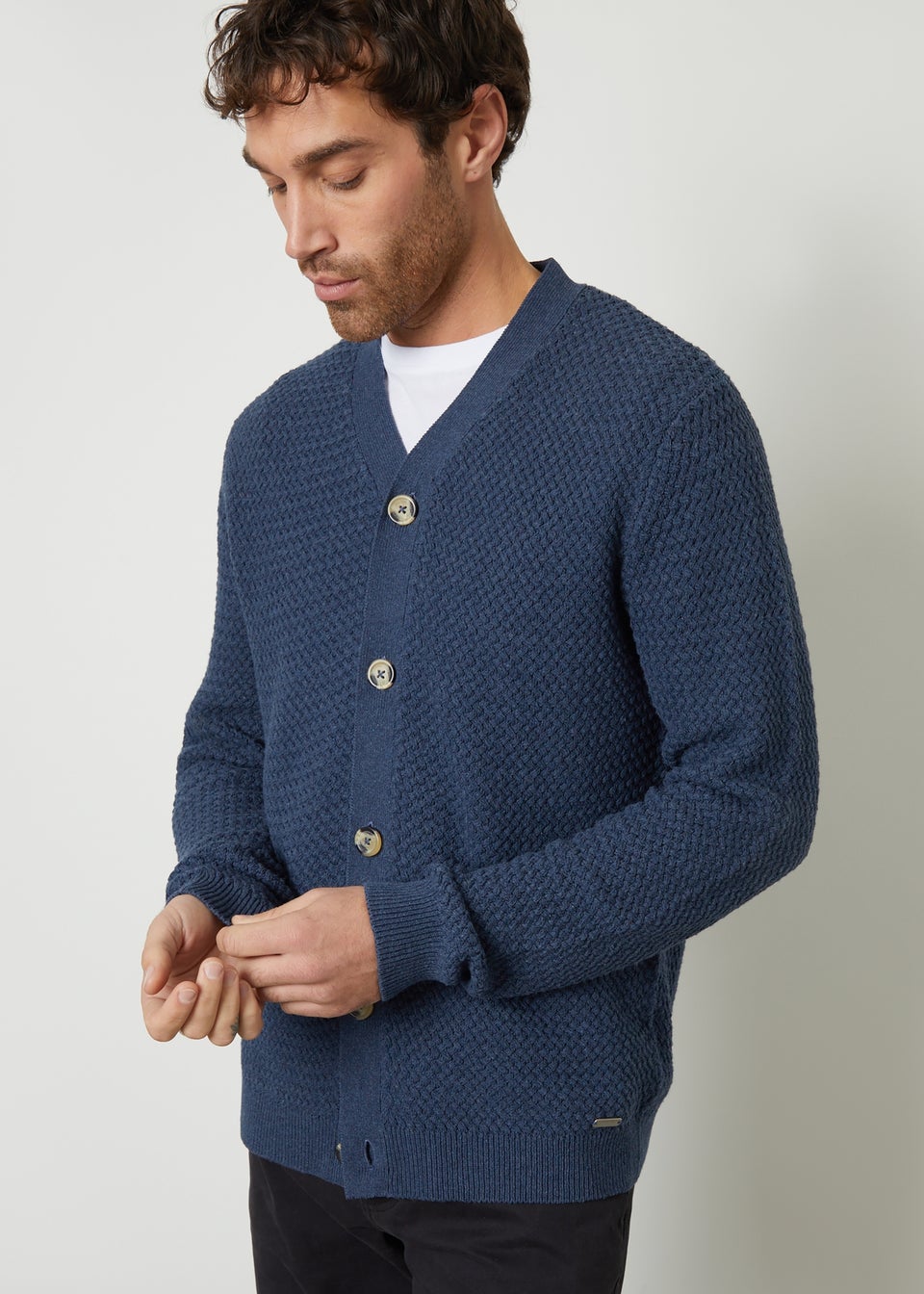 Threadbare Blue Basket Stitch V-neck Cardigan