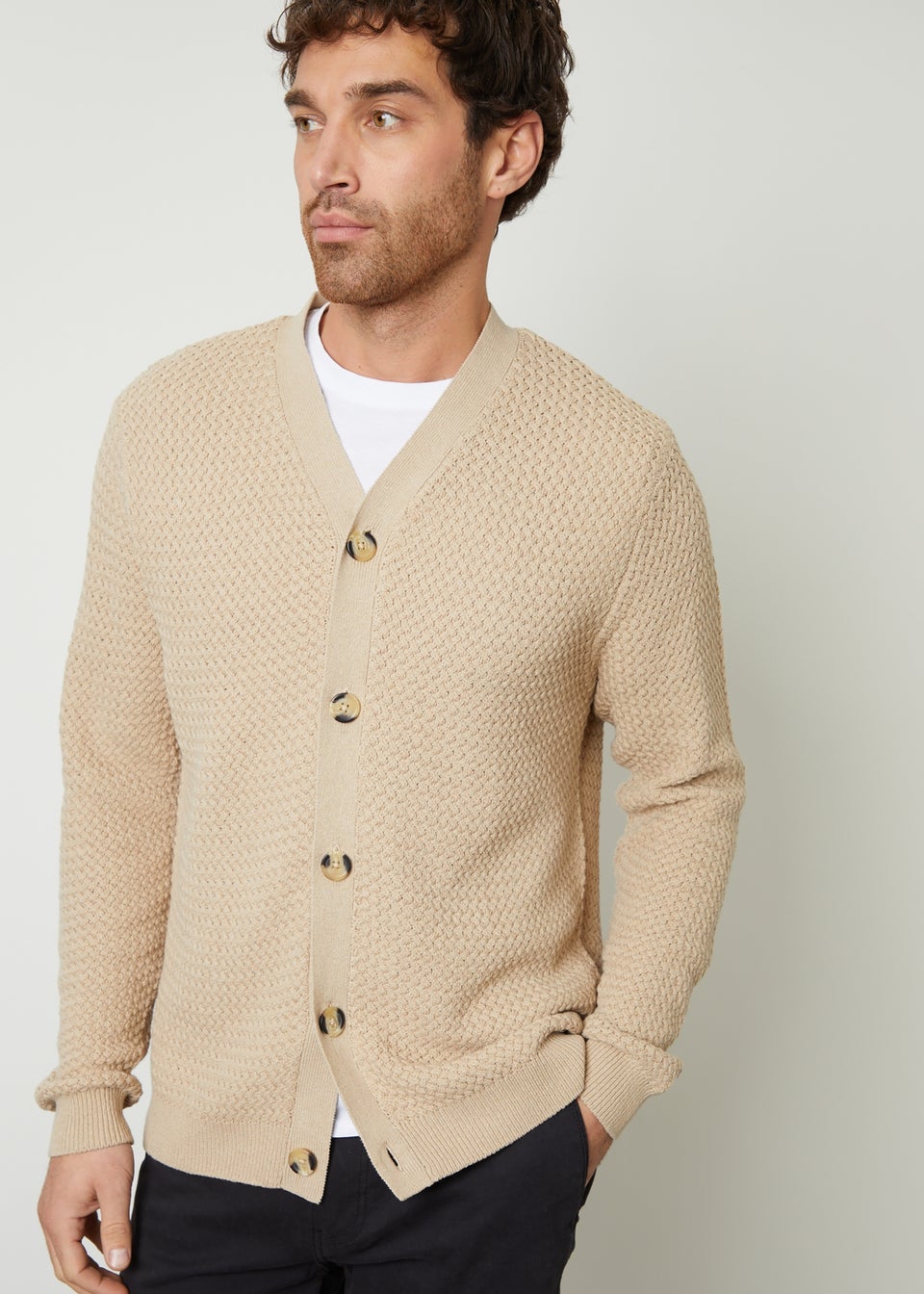 Threadbare Brown Basket Stitch V-neck Cardigan