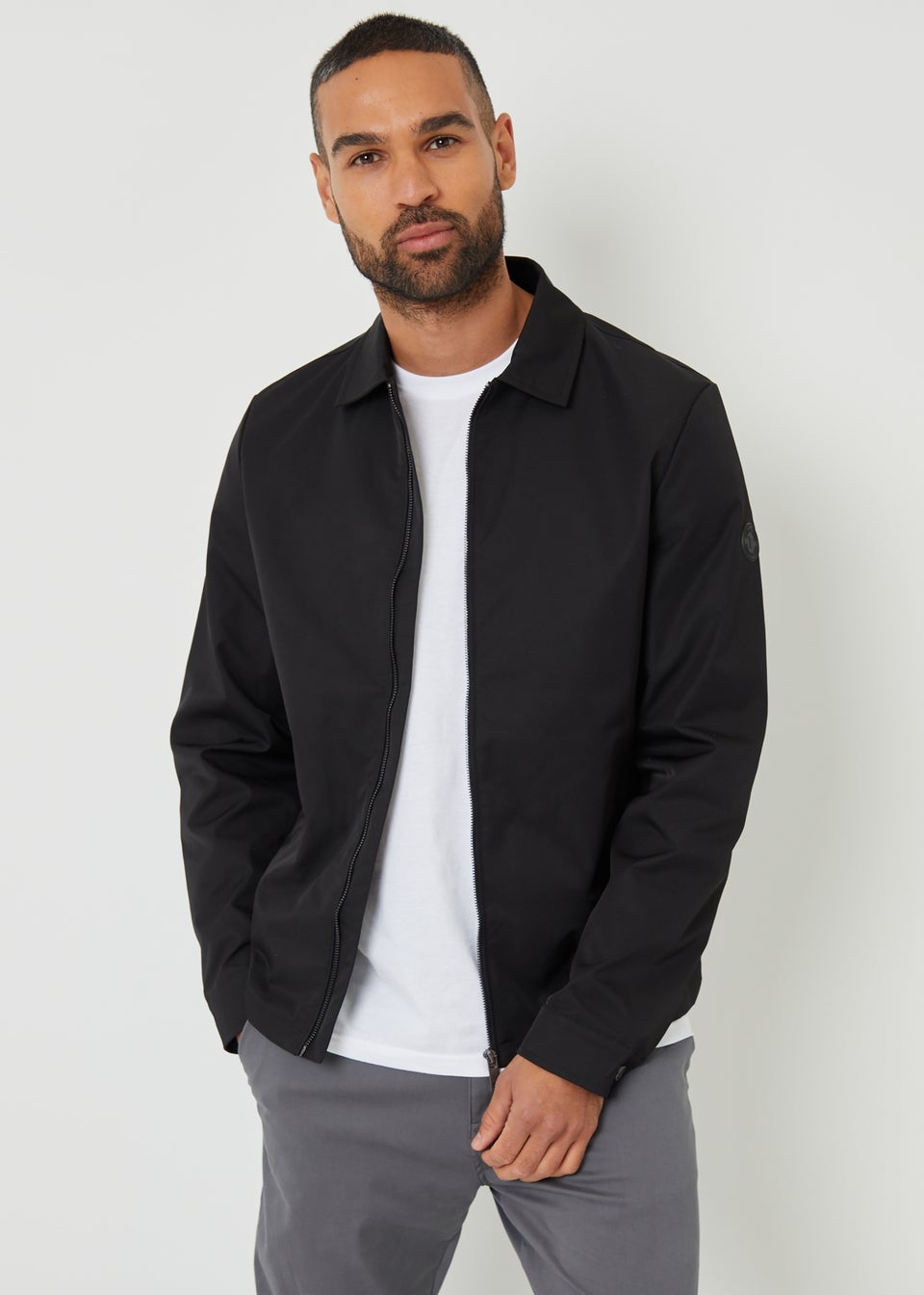 Threadbare Black Collared Lightweight Showerproof Zip-Through Jacket
