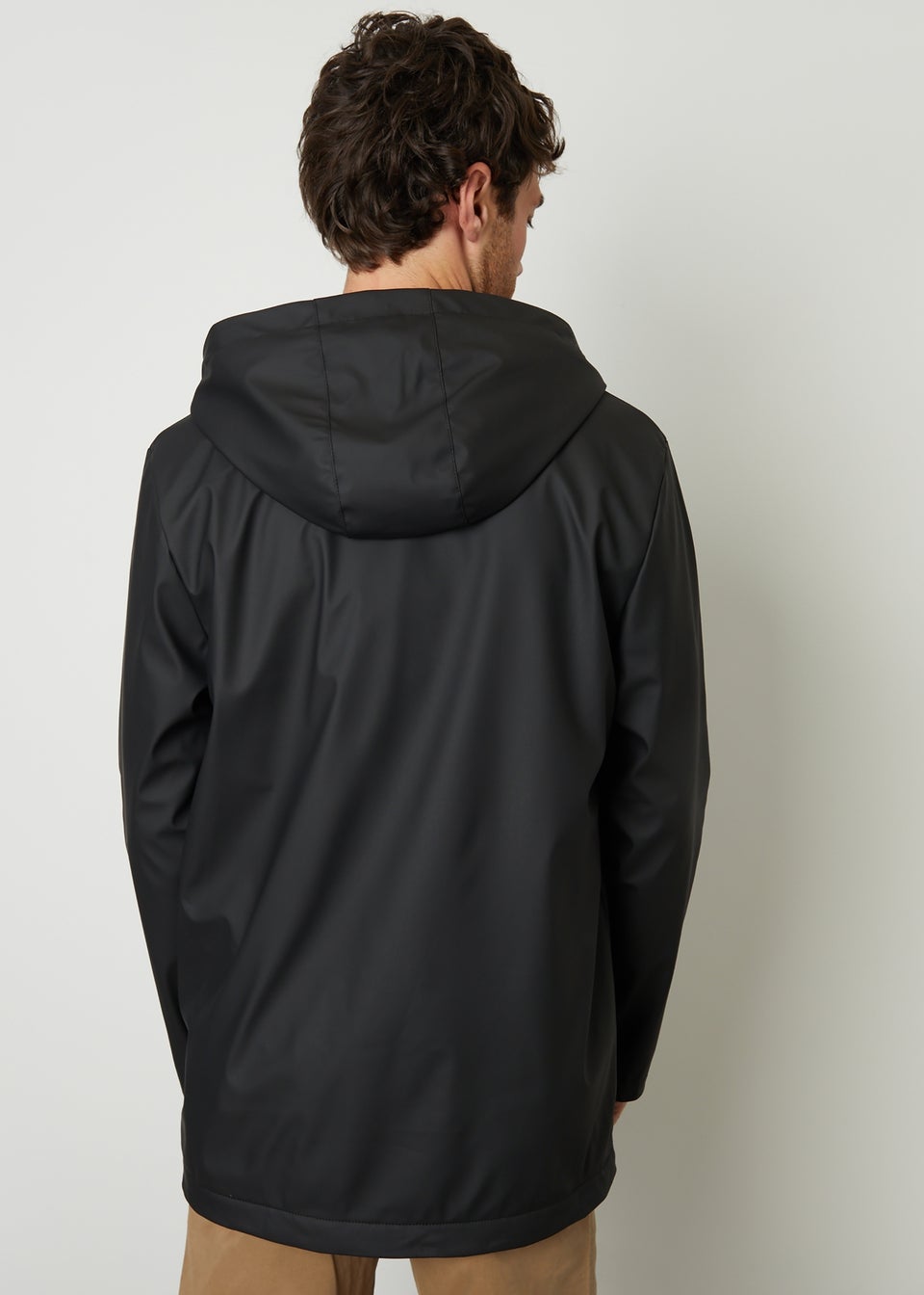 Threadbare Black Microfleece Lined Hooded Rubberised Raincoat