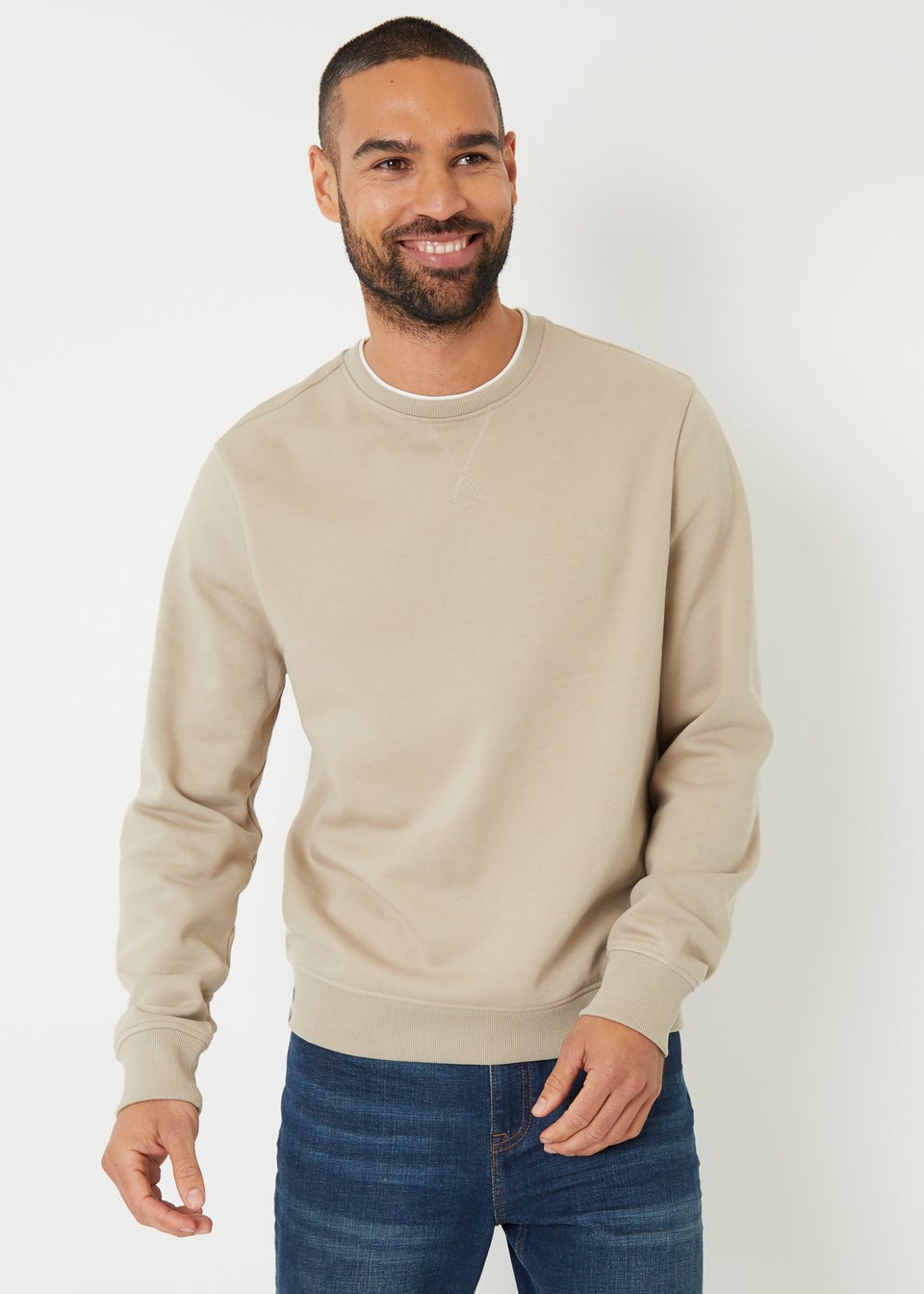 Threadbare Stone Mock T-Shirt Crew Neck Sweatshirt