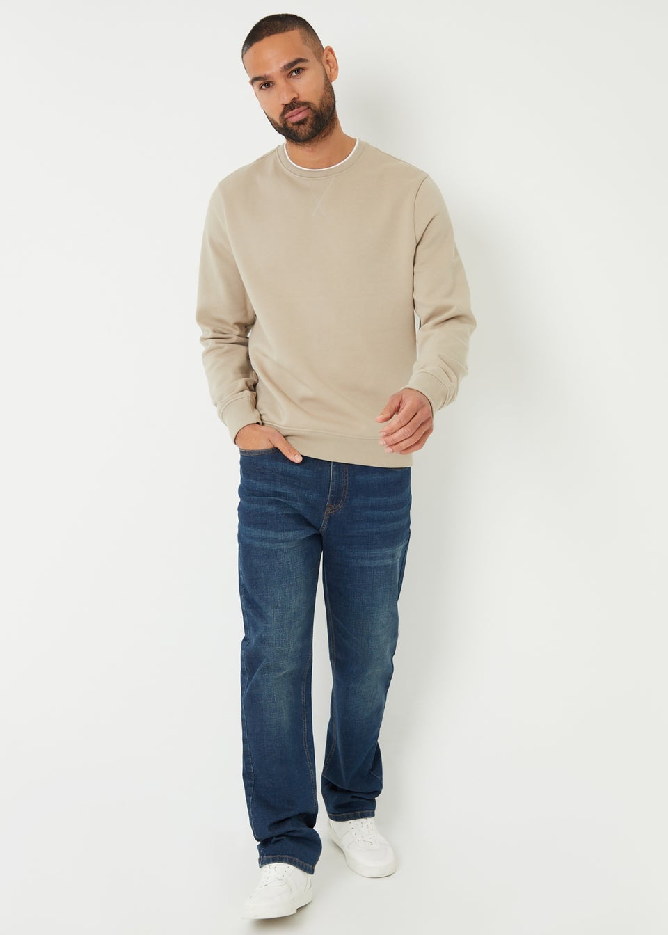Threadbare Stone Mock T-Shirt Crew Neck Sweatshirt
