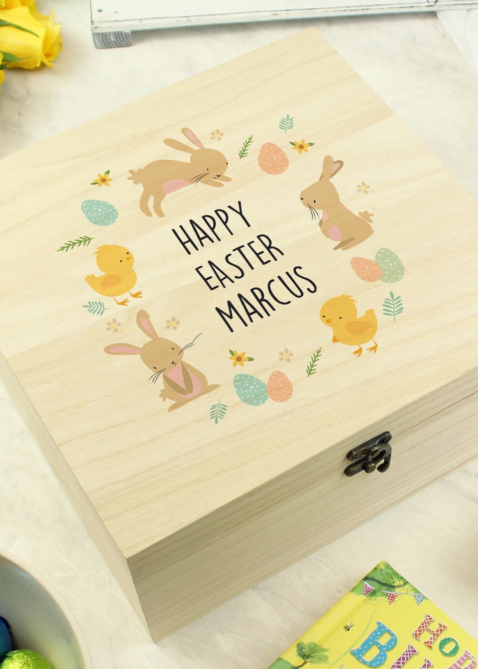 Personalised Memento Company Light Brown Easter Bunny Wooden Treat Box