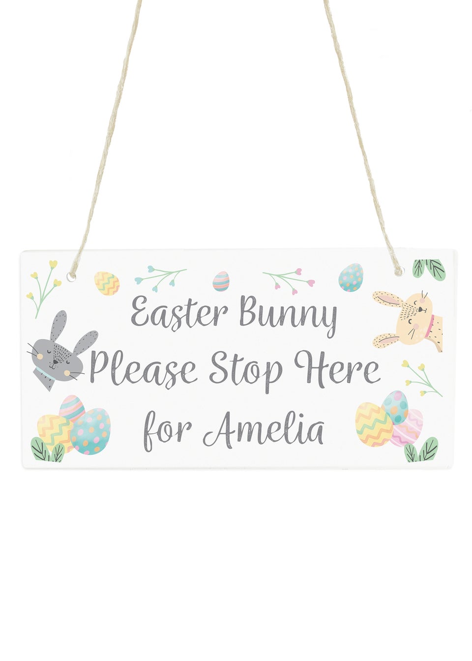 Personalised Momento Company White Easter Bunny Stop Here Wooden Sign