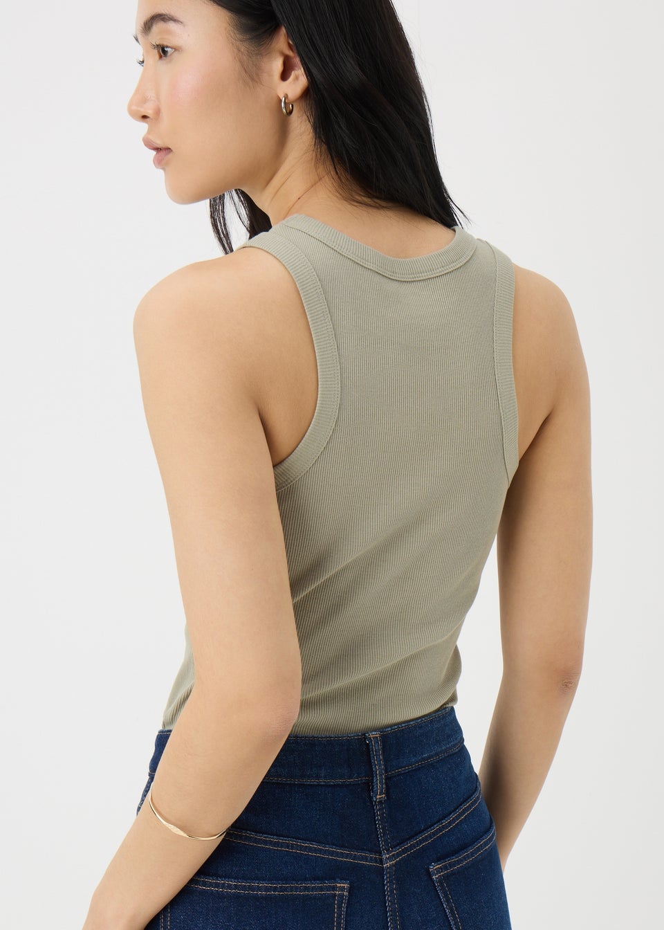 Sage Ribbed High Neck Racer Back Vest Top