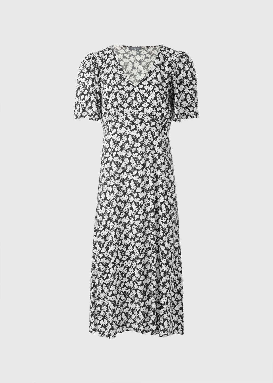 Black Ditsy Floral V Neck Midi Dress