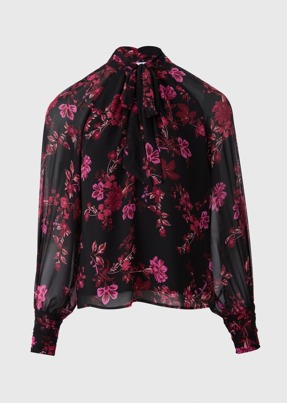 Pink Flower Boho Tie Neck Blouse
