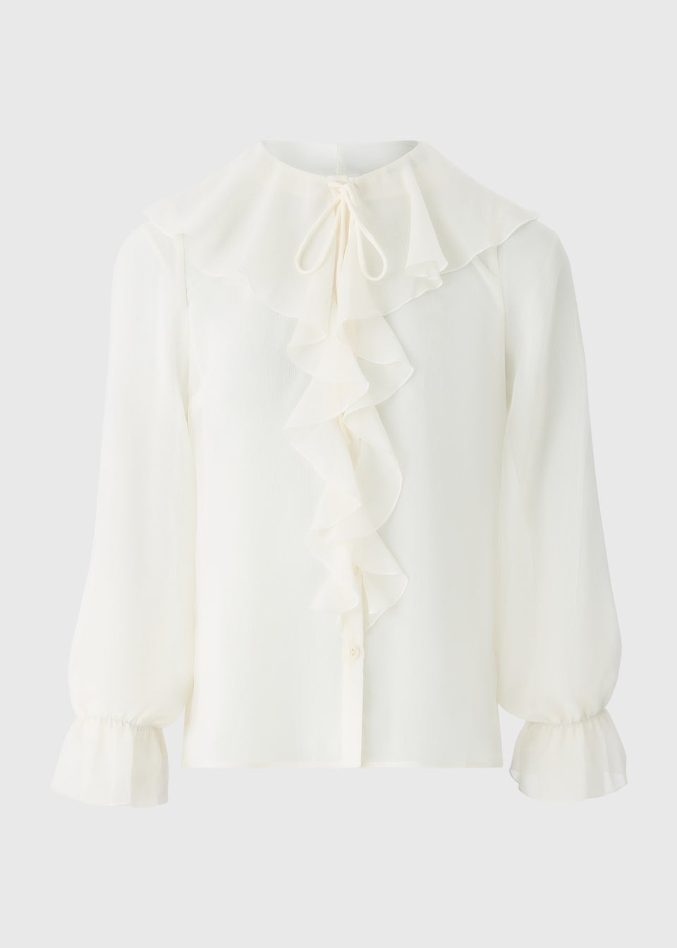 White Tie Neck Ruffle Blouse