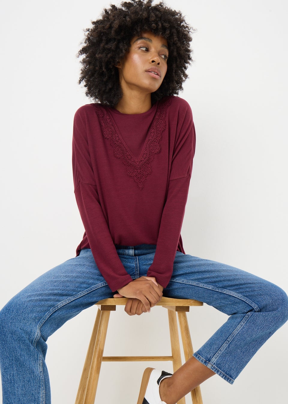 Burgundy Lace Trim Soft Touch Jumper