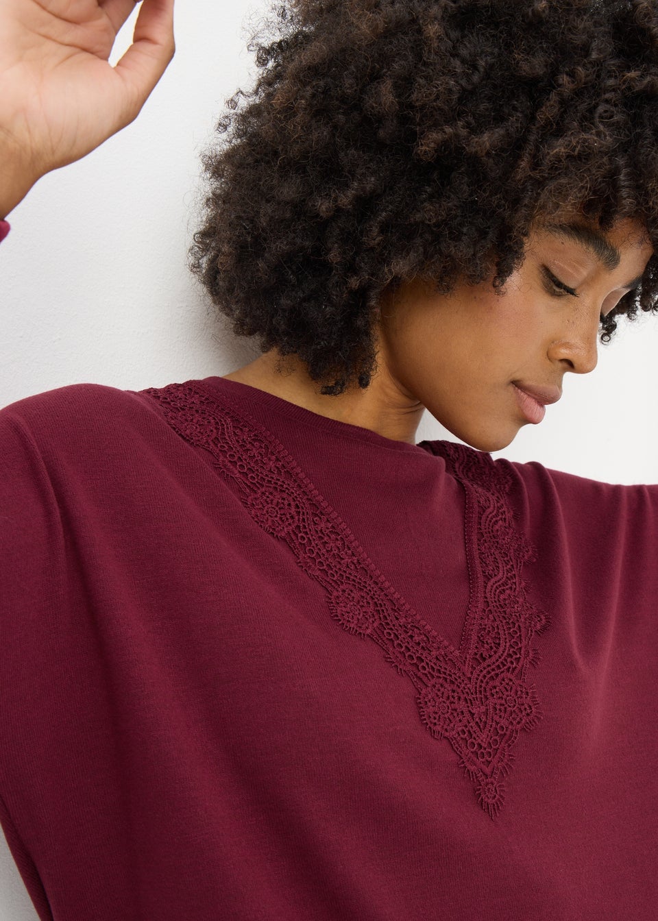 Burgundy Lace Trim Soft Touch Jumper