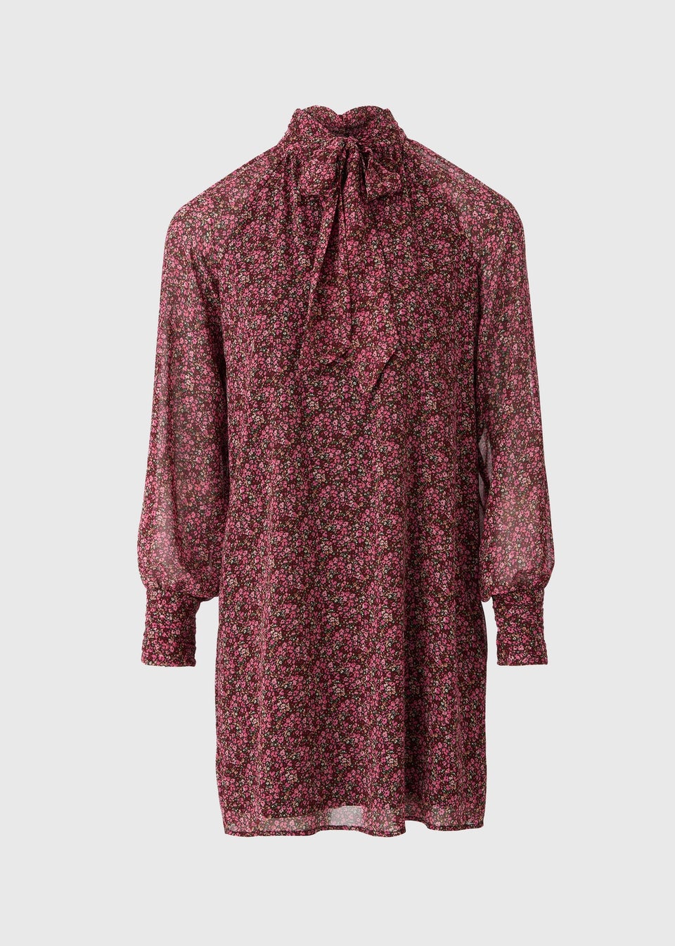 Pink Ditsy Tie Neck Mini Dress