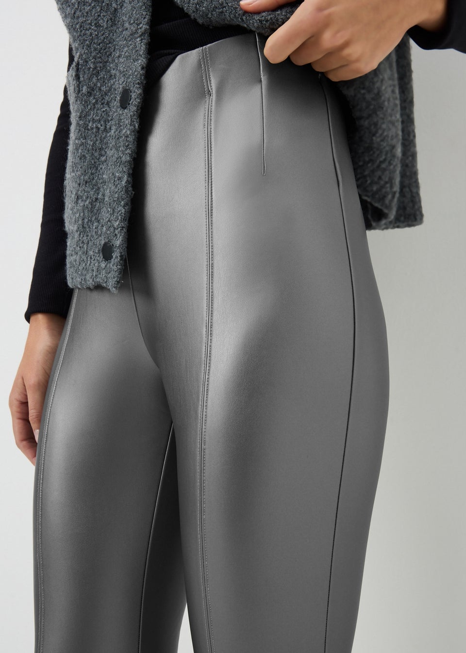 Silver Metallic Faux Leather Leggings