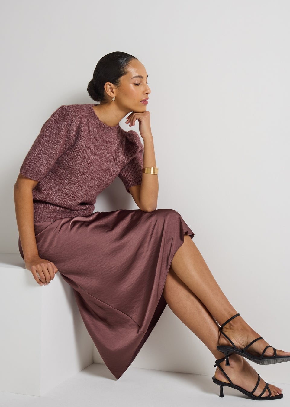 Et Vous Mauve Satin Midaxi Skirt