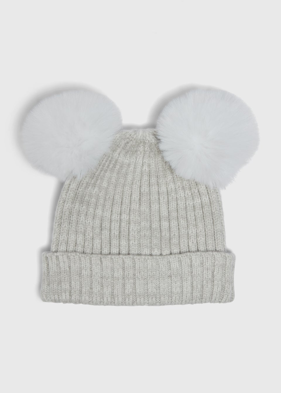 Baby Grey Double Pom Beanie (Newborn-24mths)