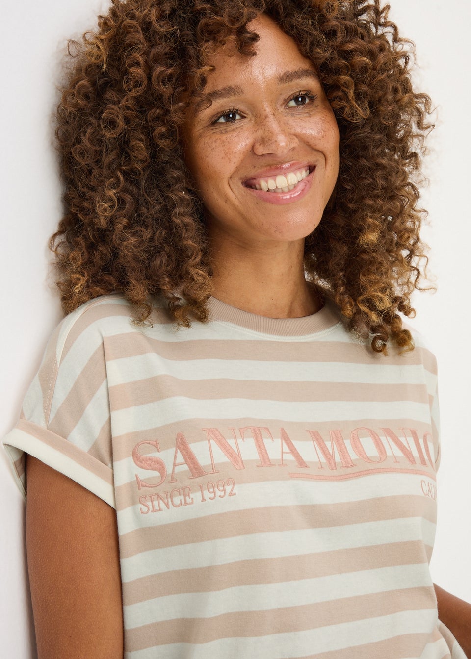 Pink Stripe Embroidered T-Shirt