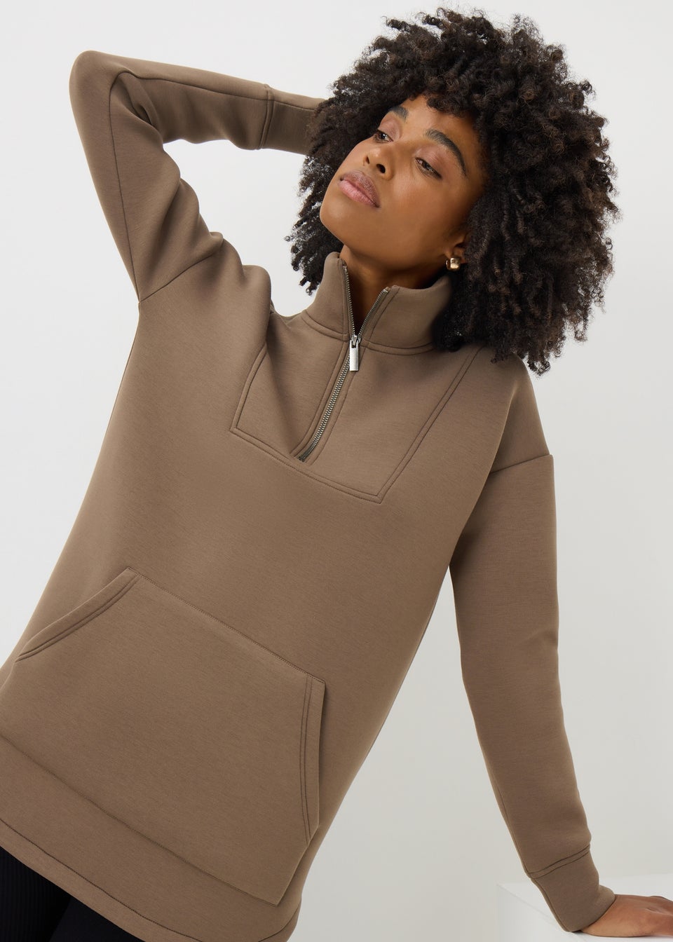 Souluxe Brown Half Zip Scuba Sweatshirts