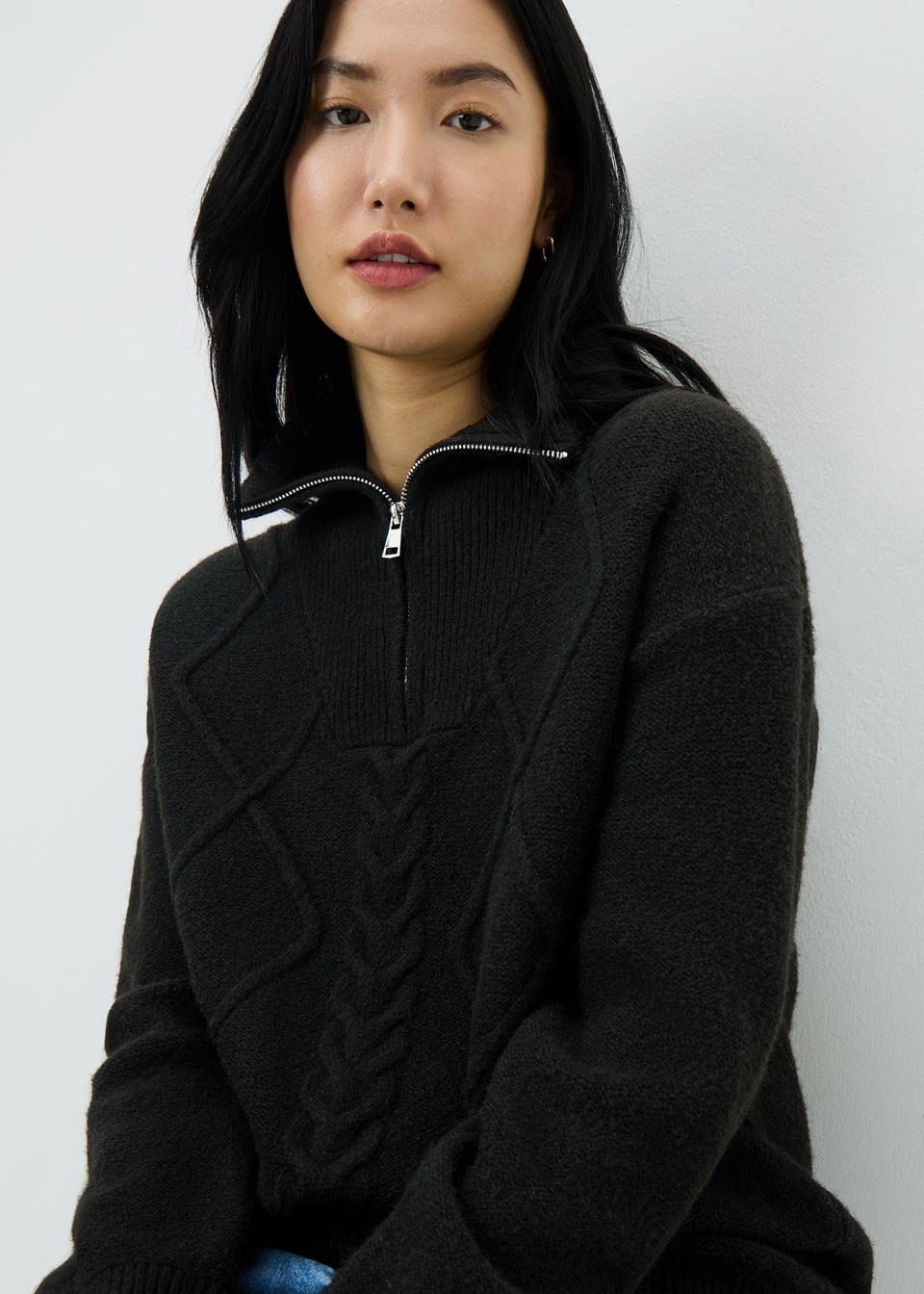 Black Quarter Zip Tunic Jumper