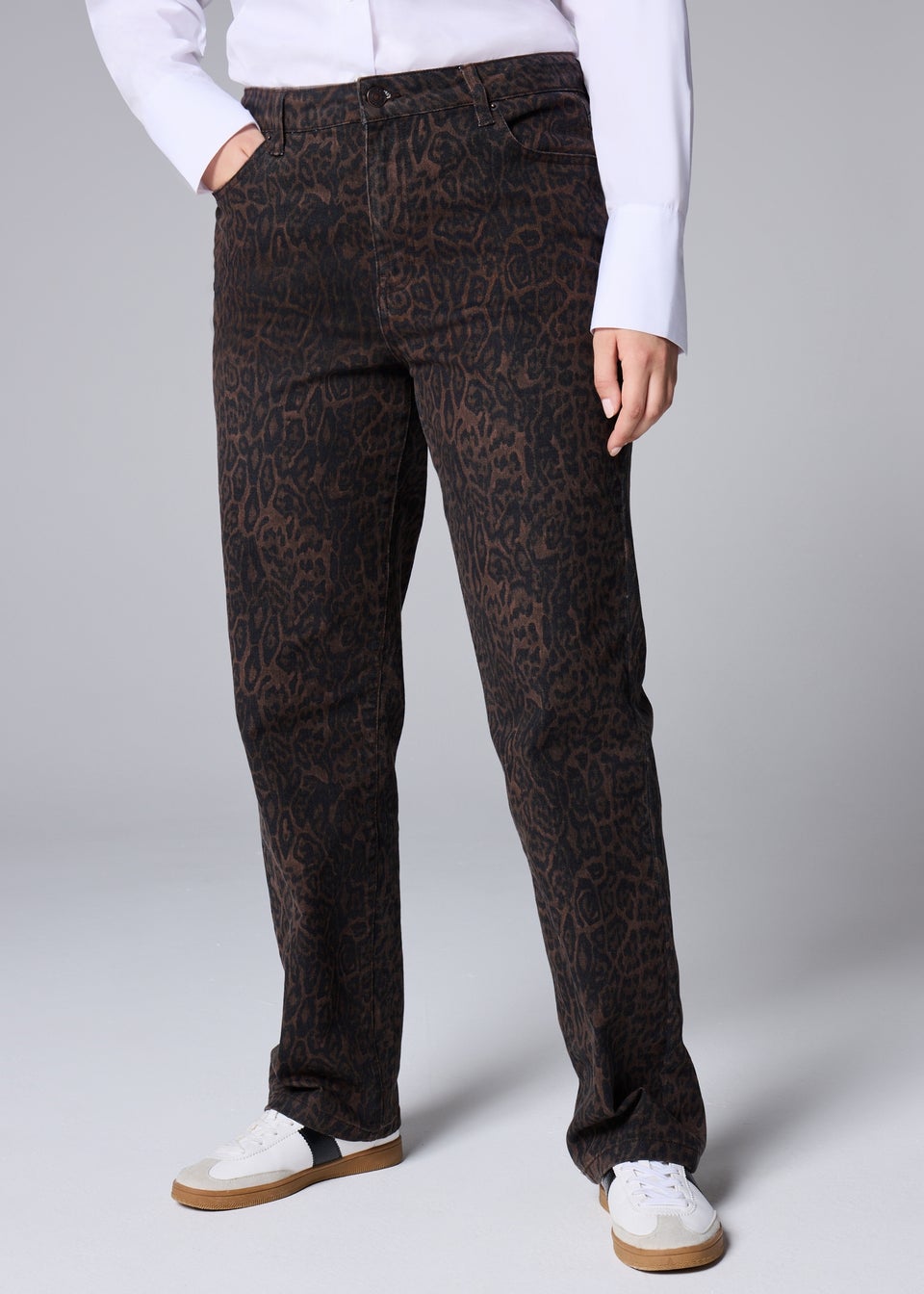 Brown Animal Print Straight Fit Jeans